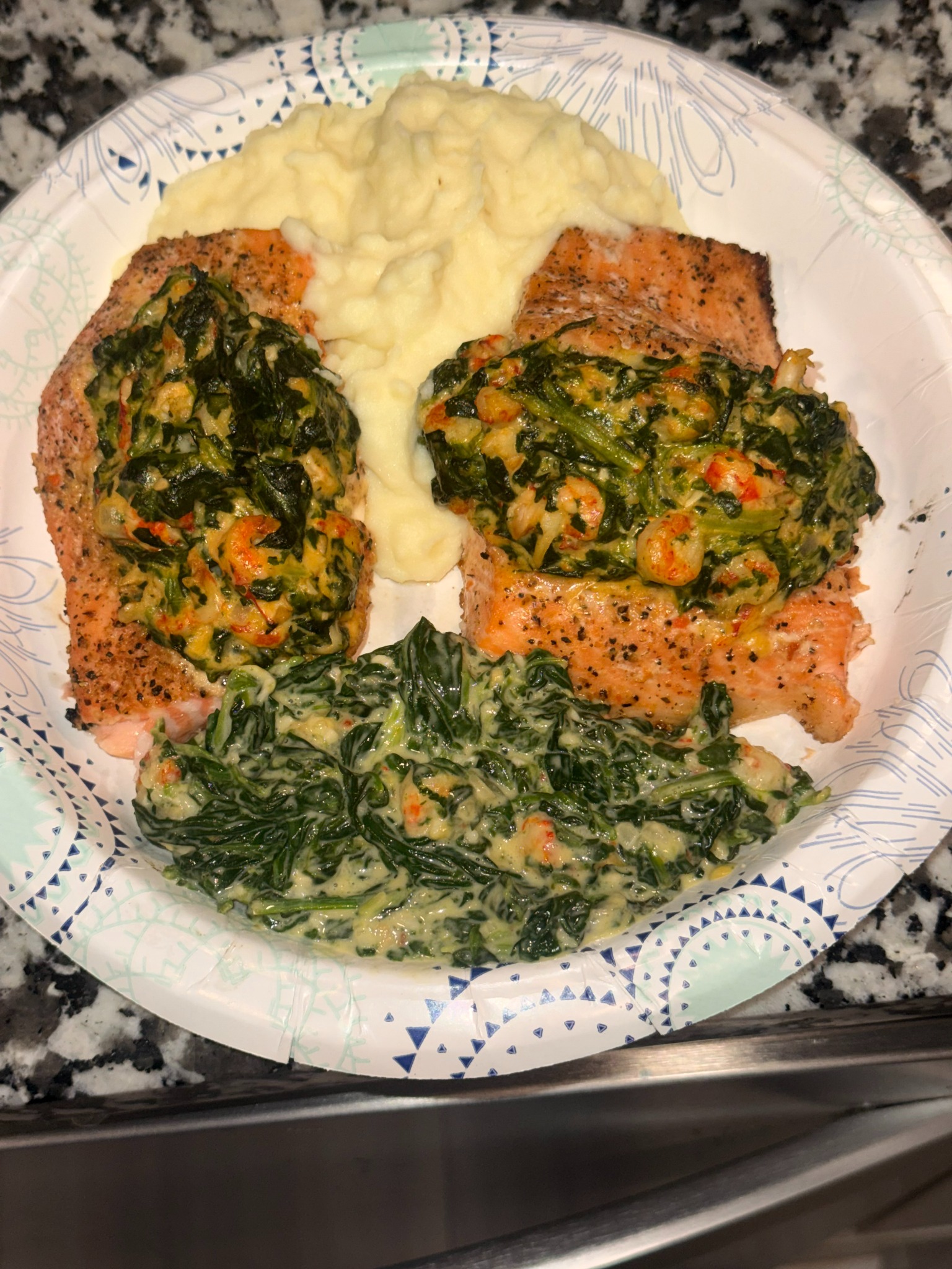 Salmon with creamed spinach